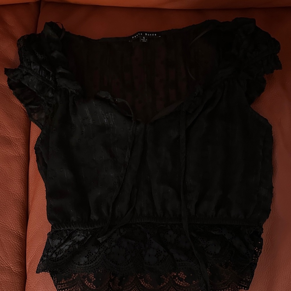 Bebe Black Ruffled Lace Blouse